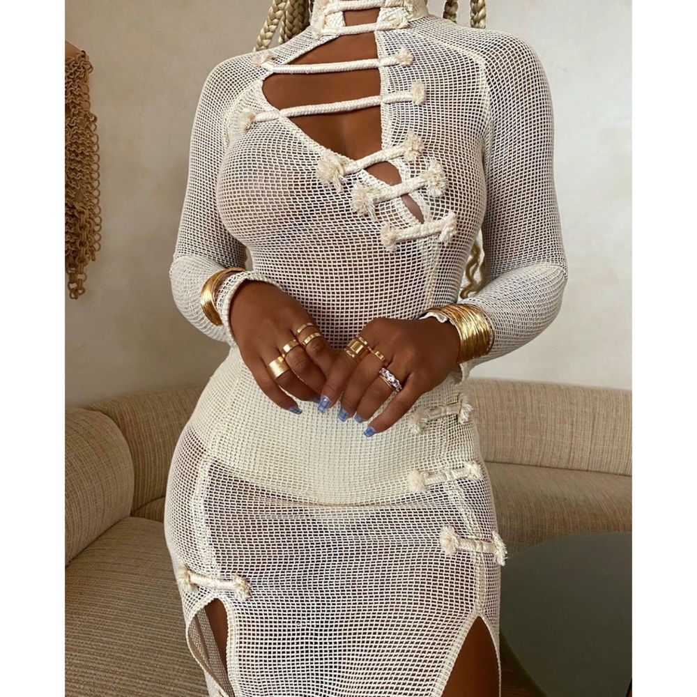 USED 🔥💎🤎  Long high slit Rope Maxi Dress - Picture 3 of 5